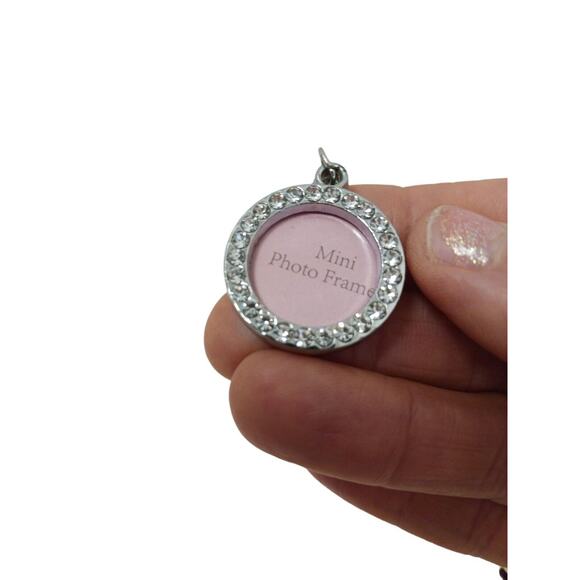 CIRCLE Photo PENDENT Simulated Diamonds Picture Charm 1" Silver Pendant FANCY - Picture 2 of 6